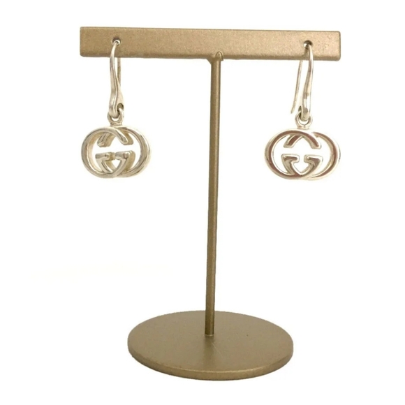 GUCCI SILVER 925 INTERLOCKING G LOGO PIERCED EARRINGS/1A7175 - Picture 4 of 14